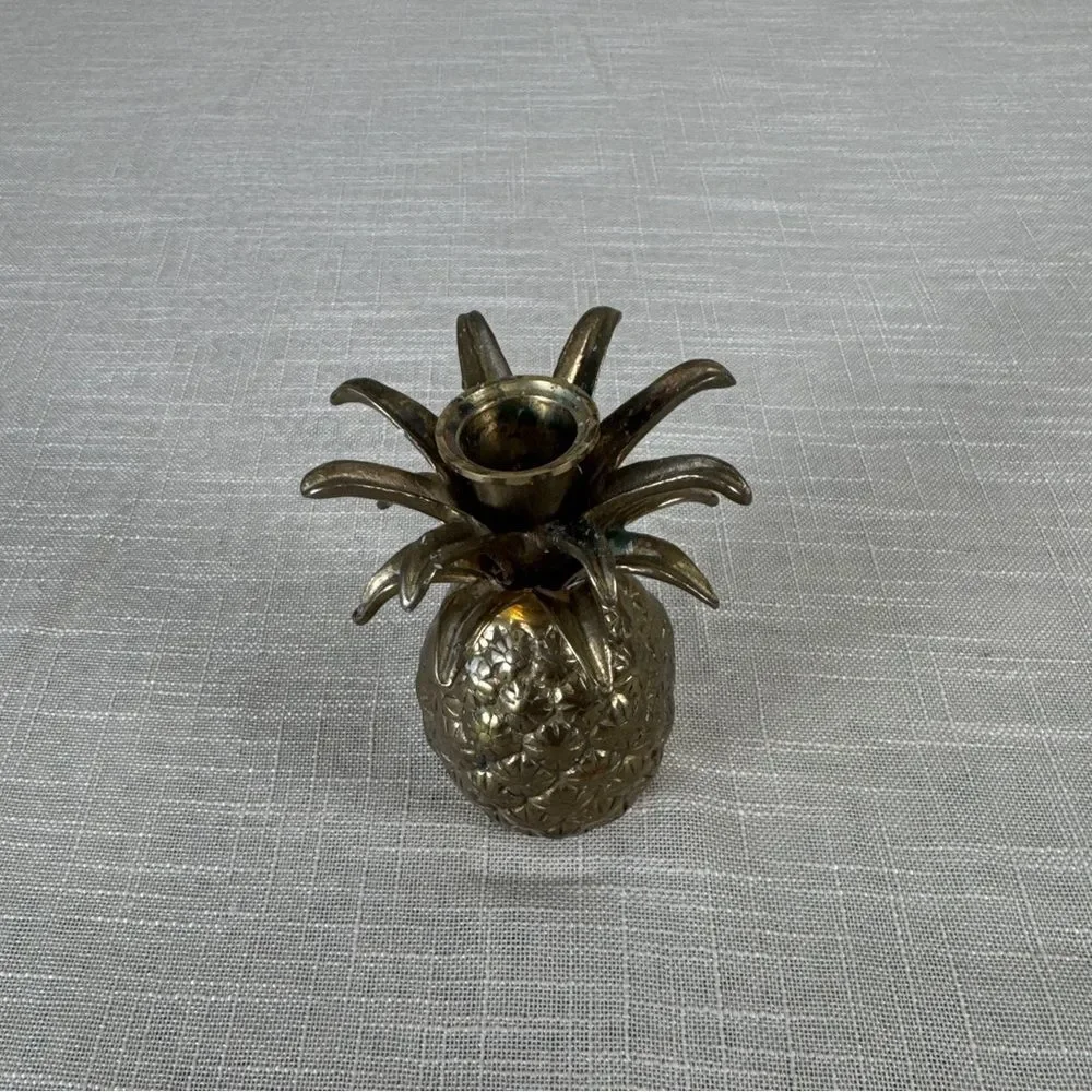 Vintage Brass Pineapple Candlestick Holder Hollywood Regency Tropical Decor